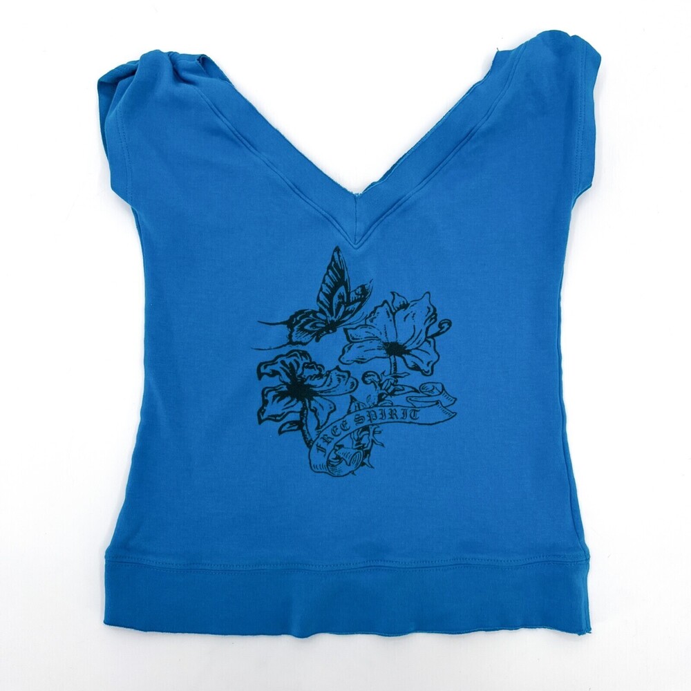 Guess jeans Shirt Women Teens Small Blue V-Neck Sleeveless Graphic Free Spirit